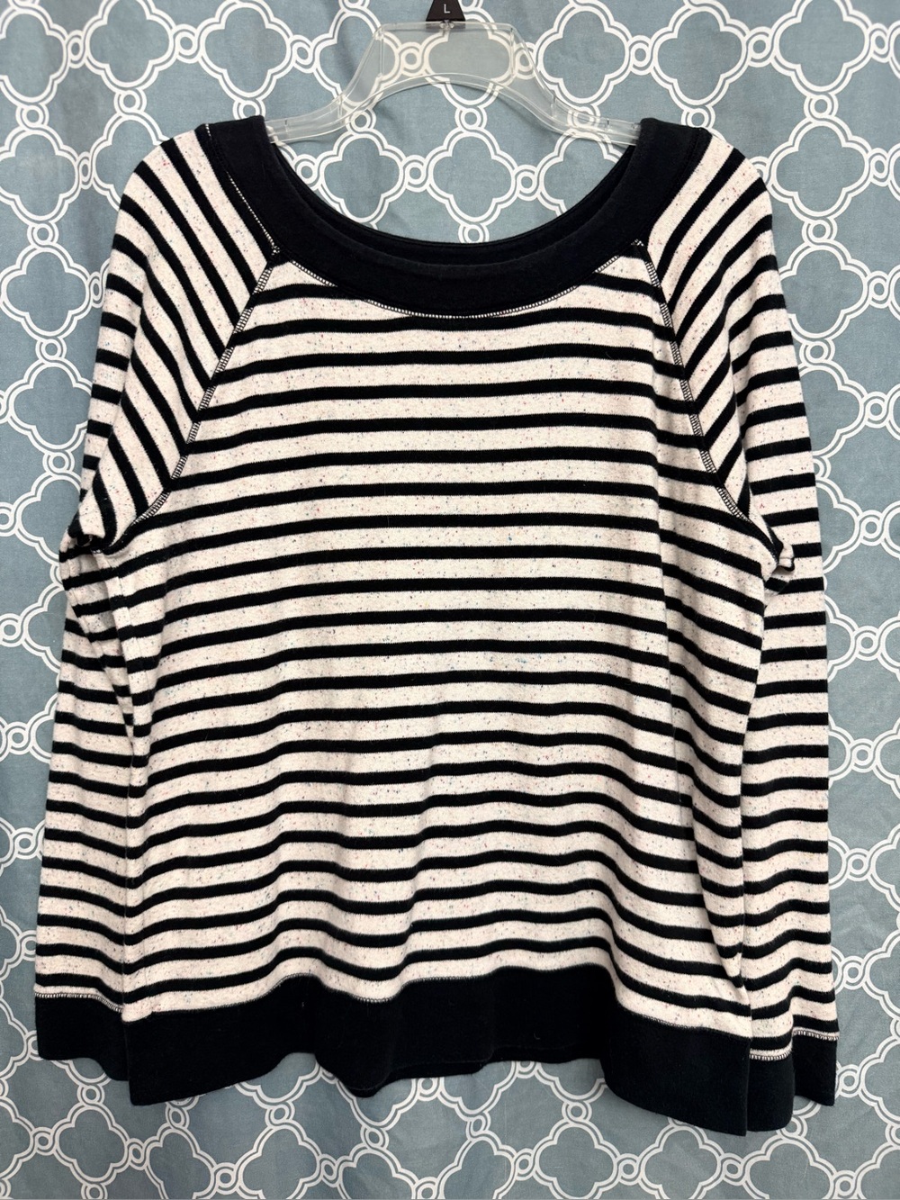 Talbots Black and White Striped Crewneck Top